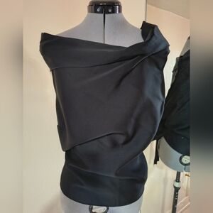 Source Unknown Black One-Shoulder Draped Evening Top